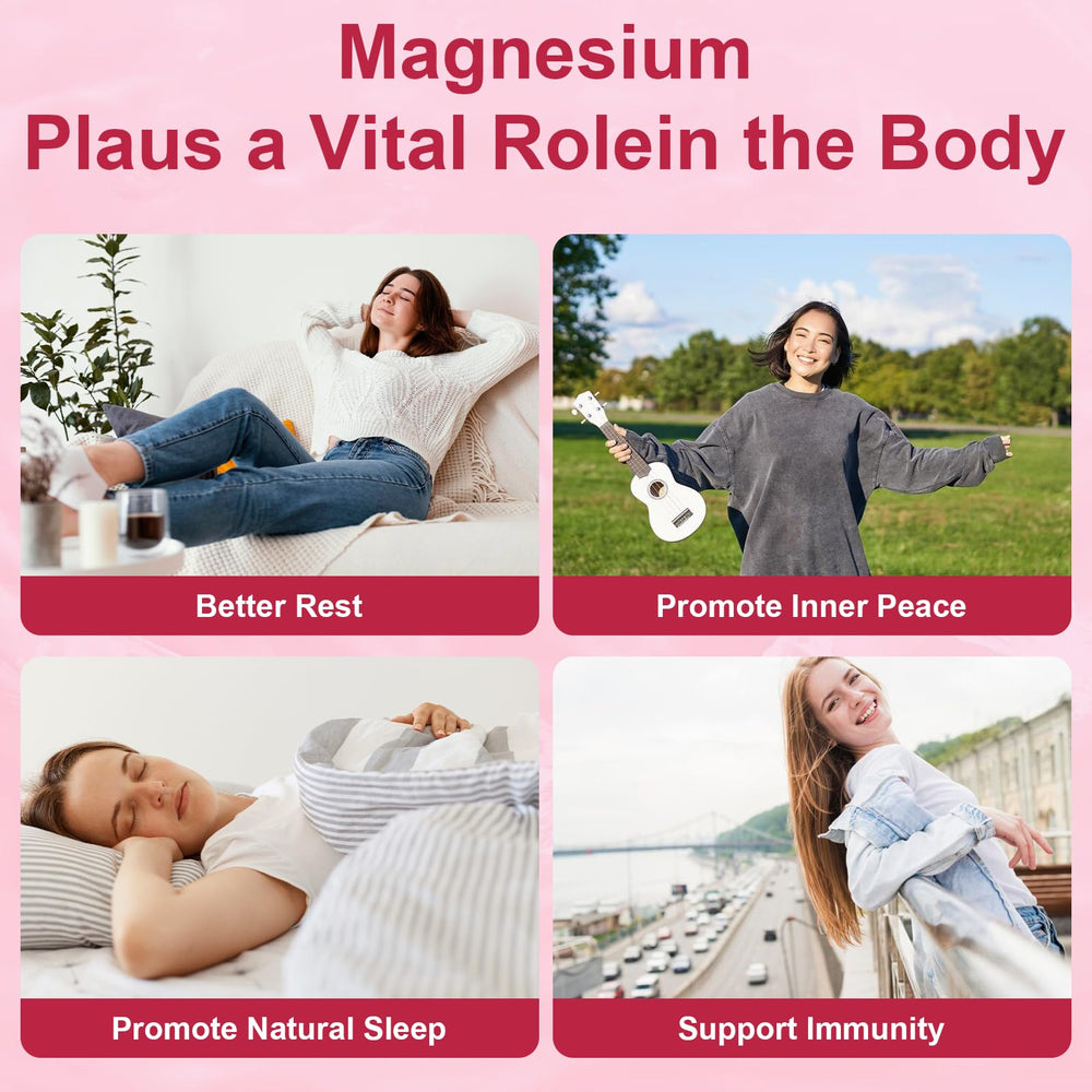 Ingredients panel highlights magnesium diversity and added CoQ10, Ashwagandha, and vitamins