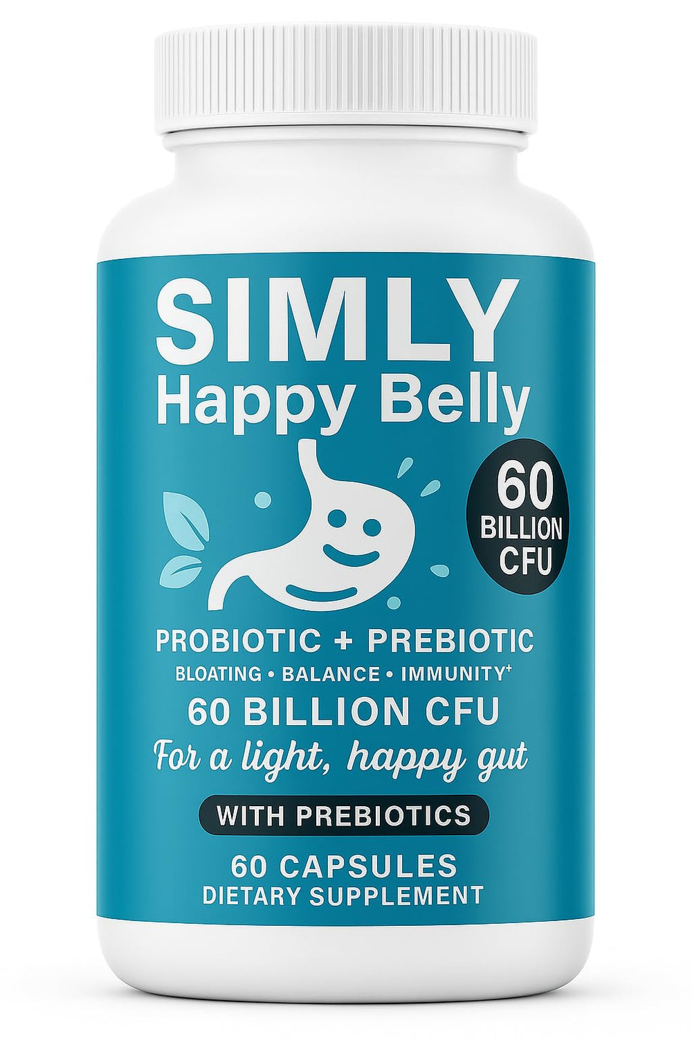 SIMLY Probiotics bottle front with 60B CFU for daily gut support.