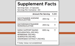 Simple Melts NMNH ingredient icons illustrating NAD+, Resveratrol, Berberine, Quercetin