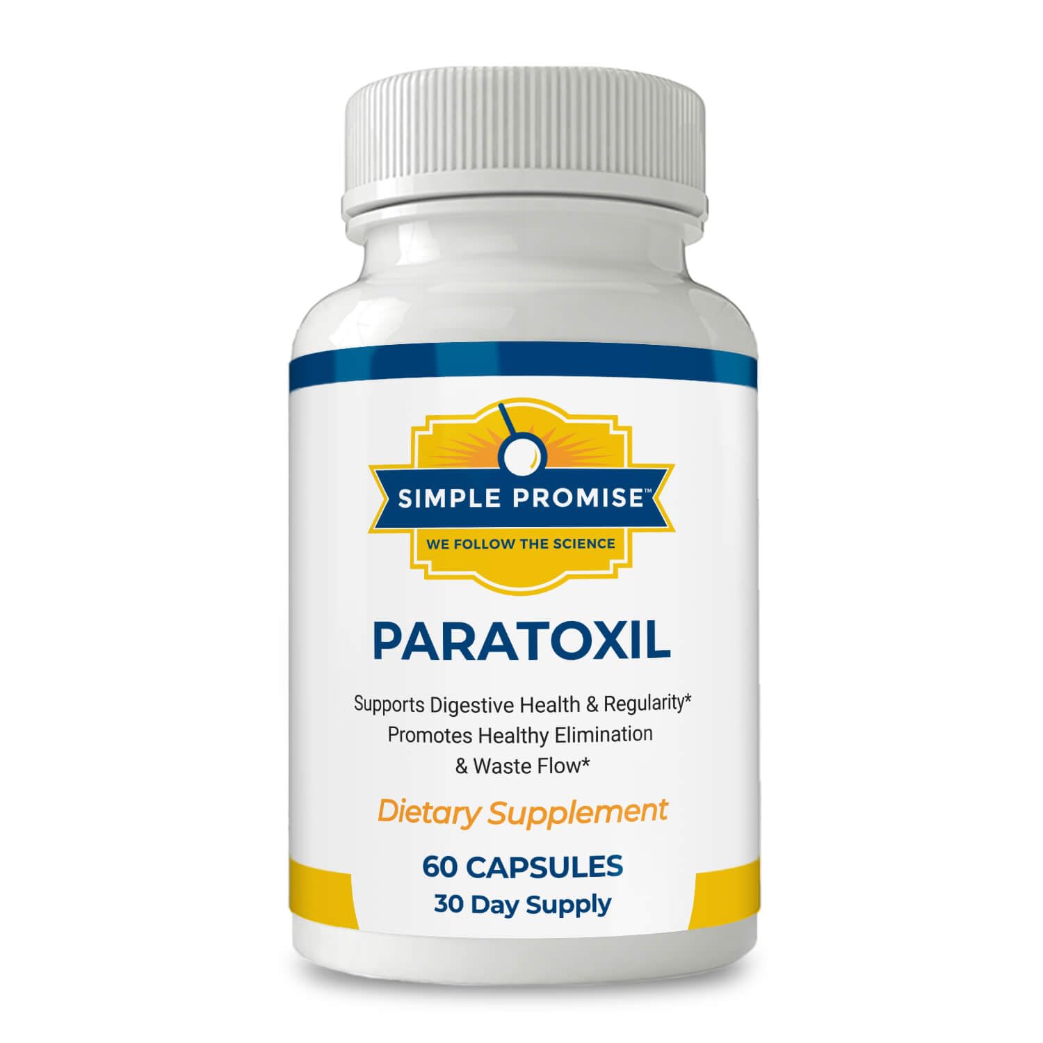 Simple Promise Paratoxil bottle front for a convenient daily gut wellness routine.