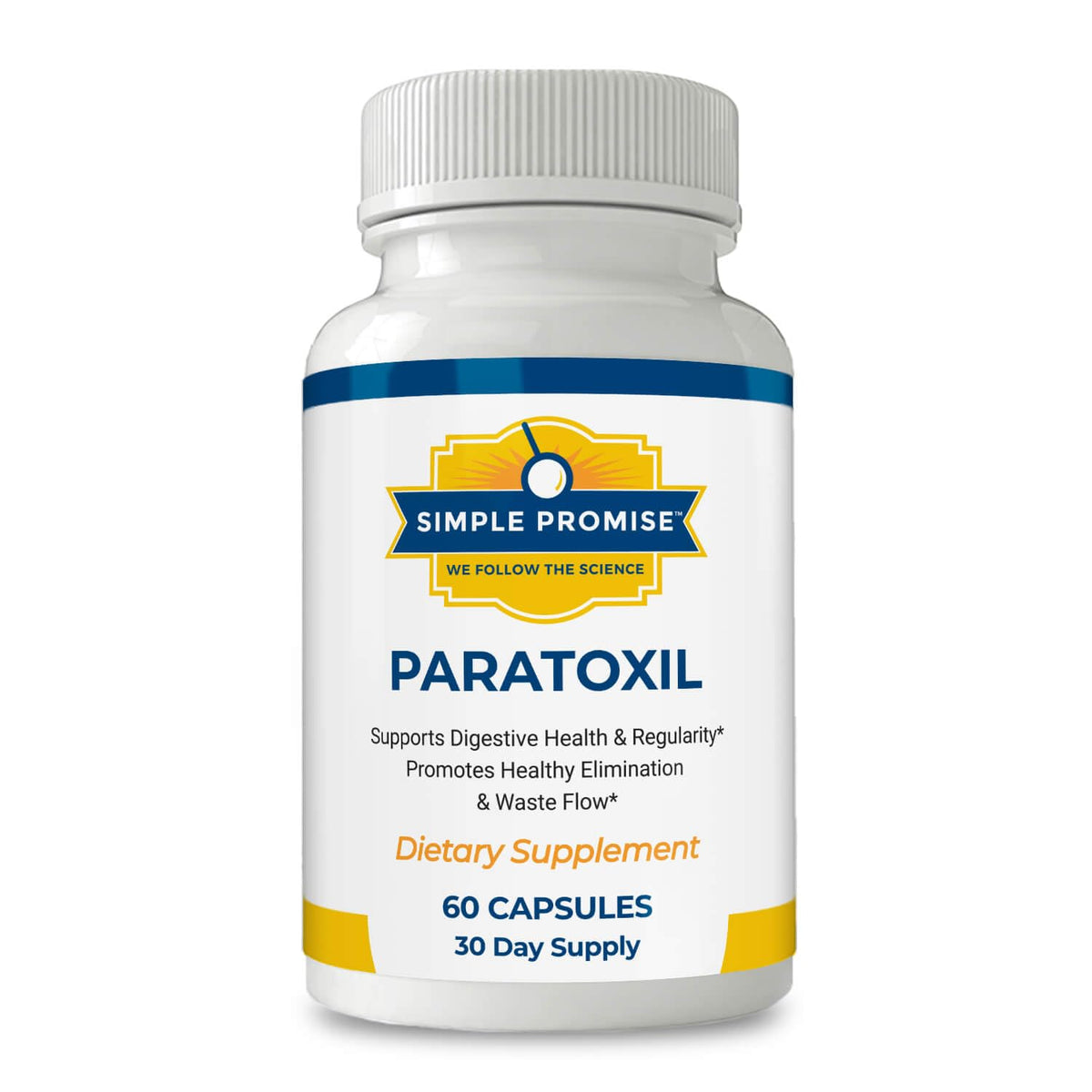 Simple Promise Paratoxil bottle front for a convenient daily gut wellness routine.
