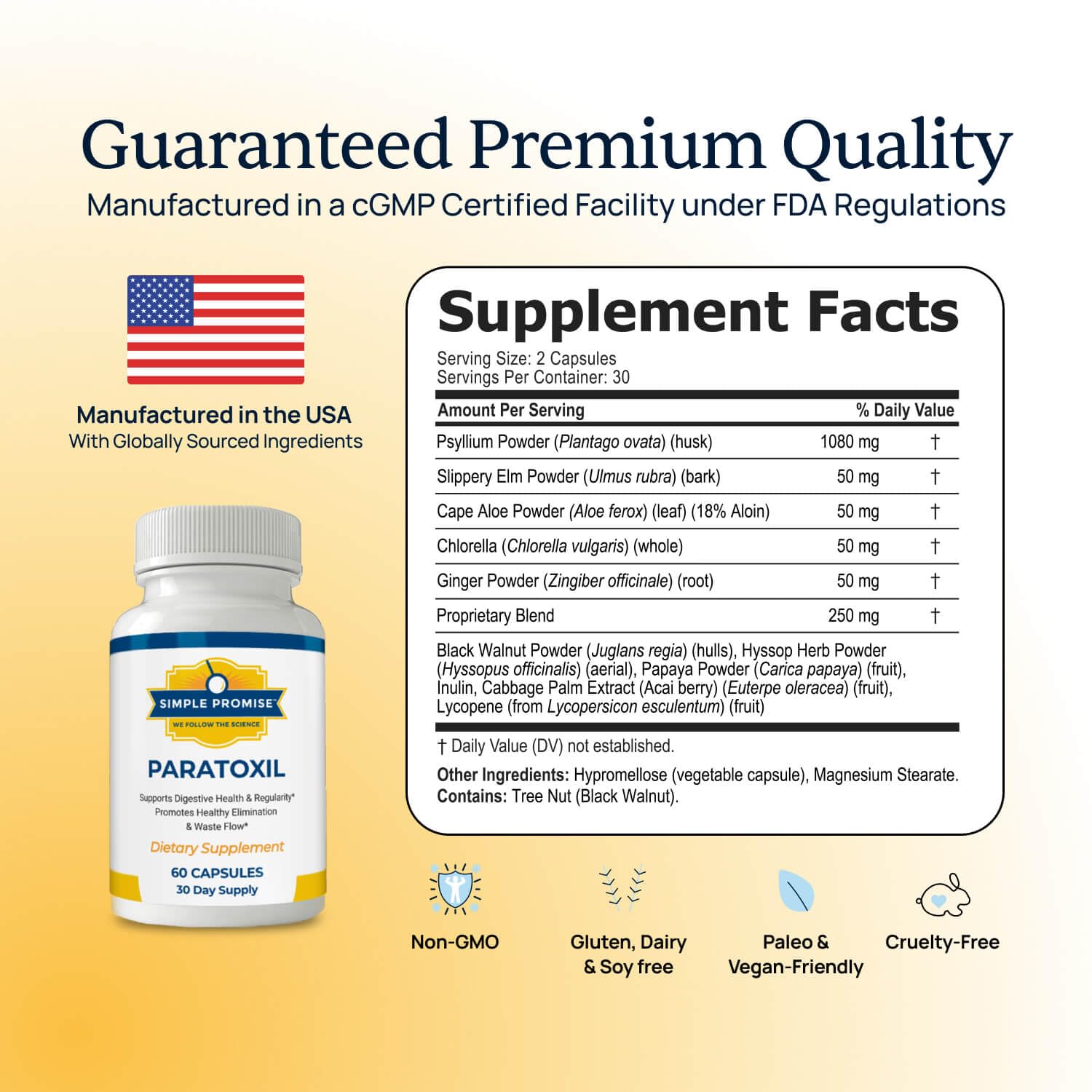 Paratoxil capsules close-up highlighting plant-based daily support.