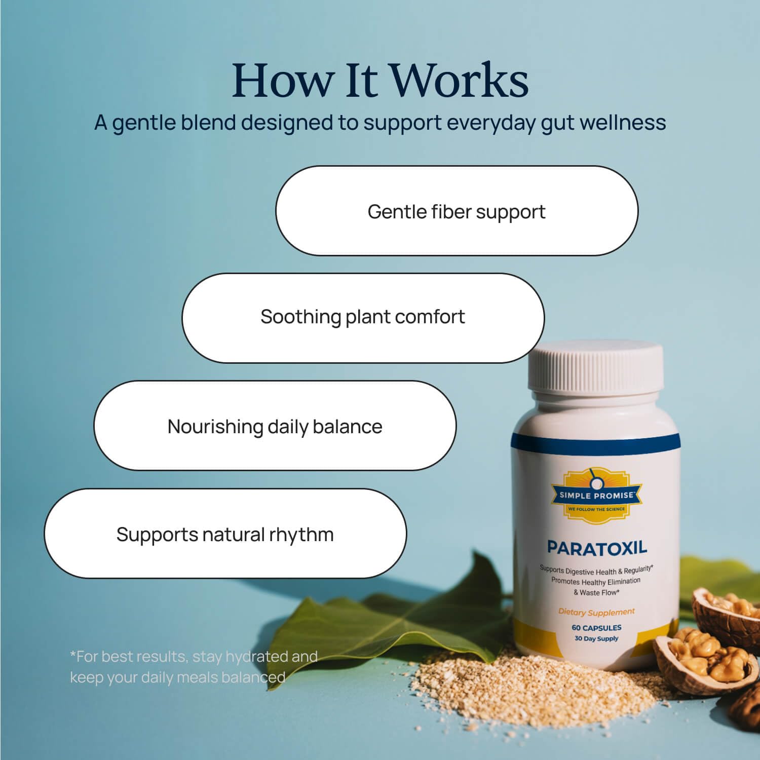 Ginger and chlorella components highlight botanical ingredients.