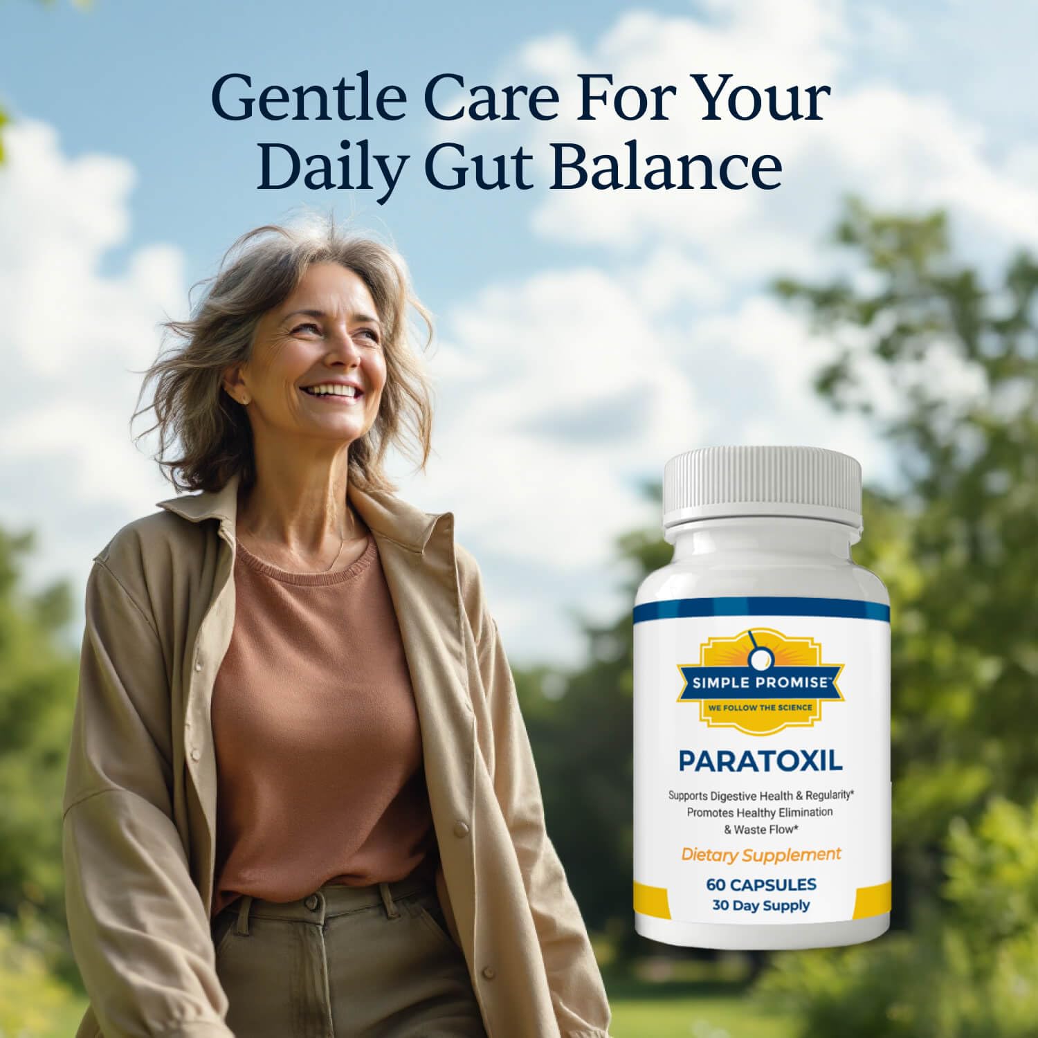 Two capsules with water demonstrate daily dosage.