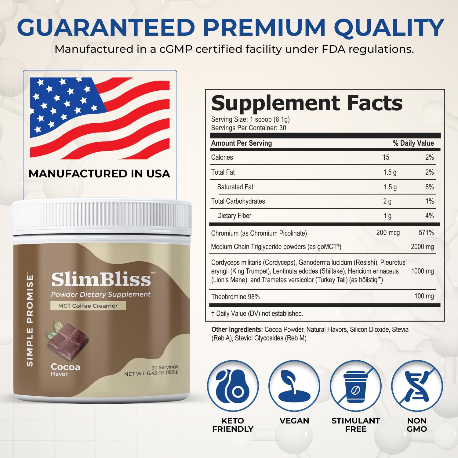 SlimBliss coffee powder scoop beside mug for quick keto-friendly creaminess.
