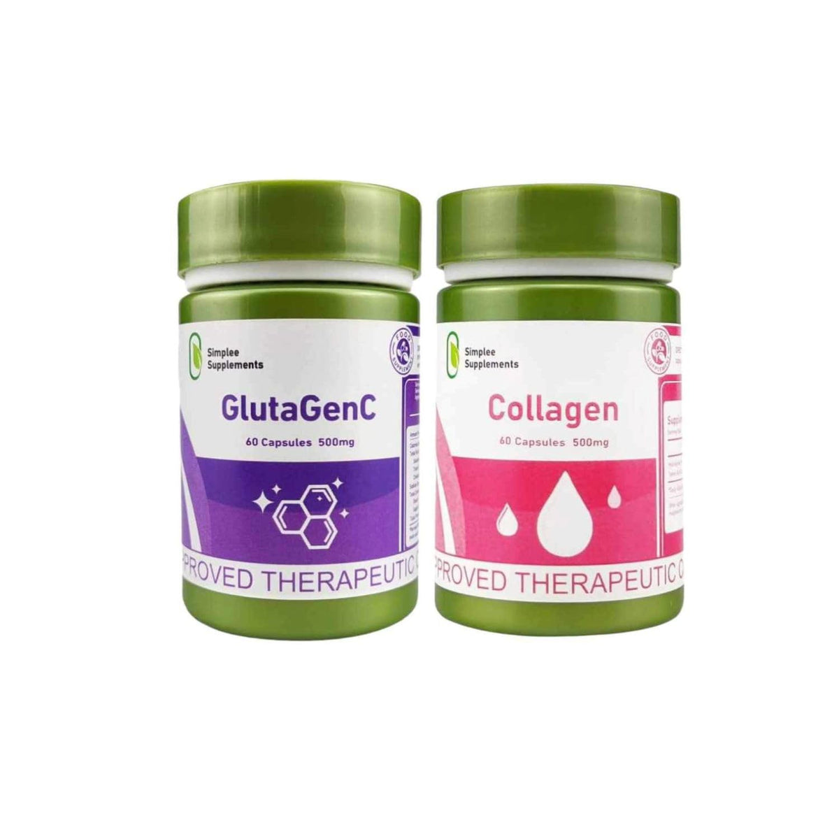 Simplee GlutaGenC capsules, glutathione and collagen duo for skin vitality and overall wellness.