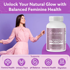 Simpleme 60 capsules emphasize a simple daily wellness routine for women.
