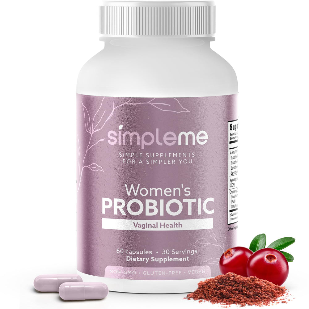 Simpleme Womens Probiotics with Cranberry bottle showcases targeted vaginal and urinary balance support.