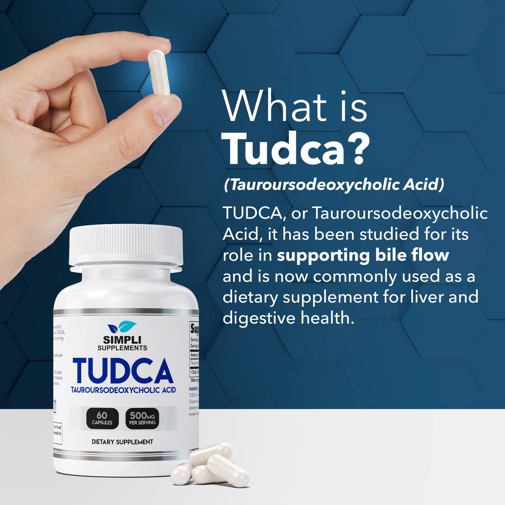 Simpli Tudca label close-up showing 60 capsules