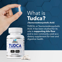 Simpli Tudca label close-up showing 60 capsules