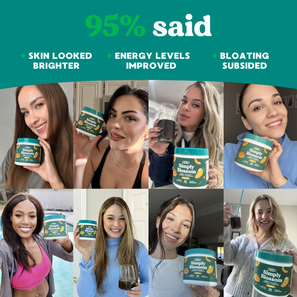 Simply Blossom greens stirred into water showing natural energy from micronutrients