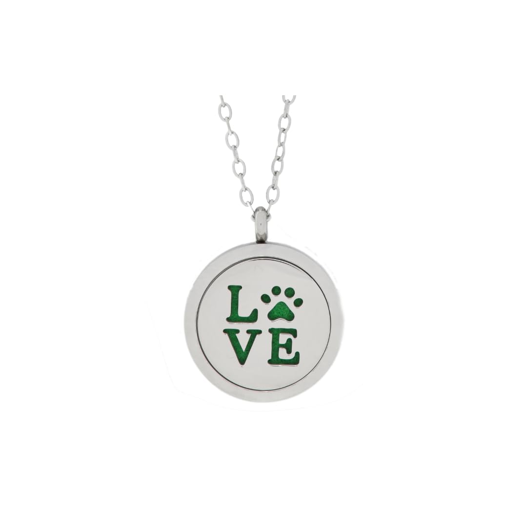 Simply Essential Solutions PawLove diffuser pendant in stainless steel for all-day aromatherapy.