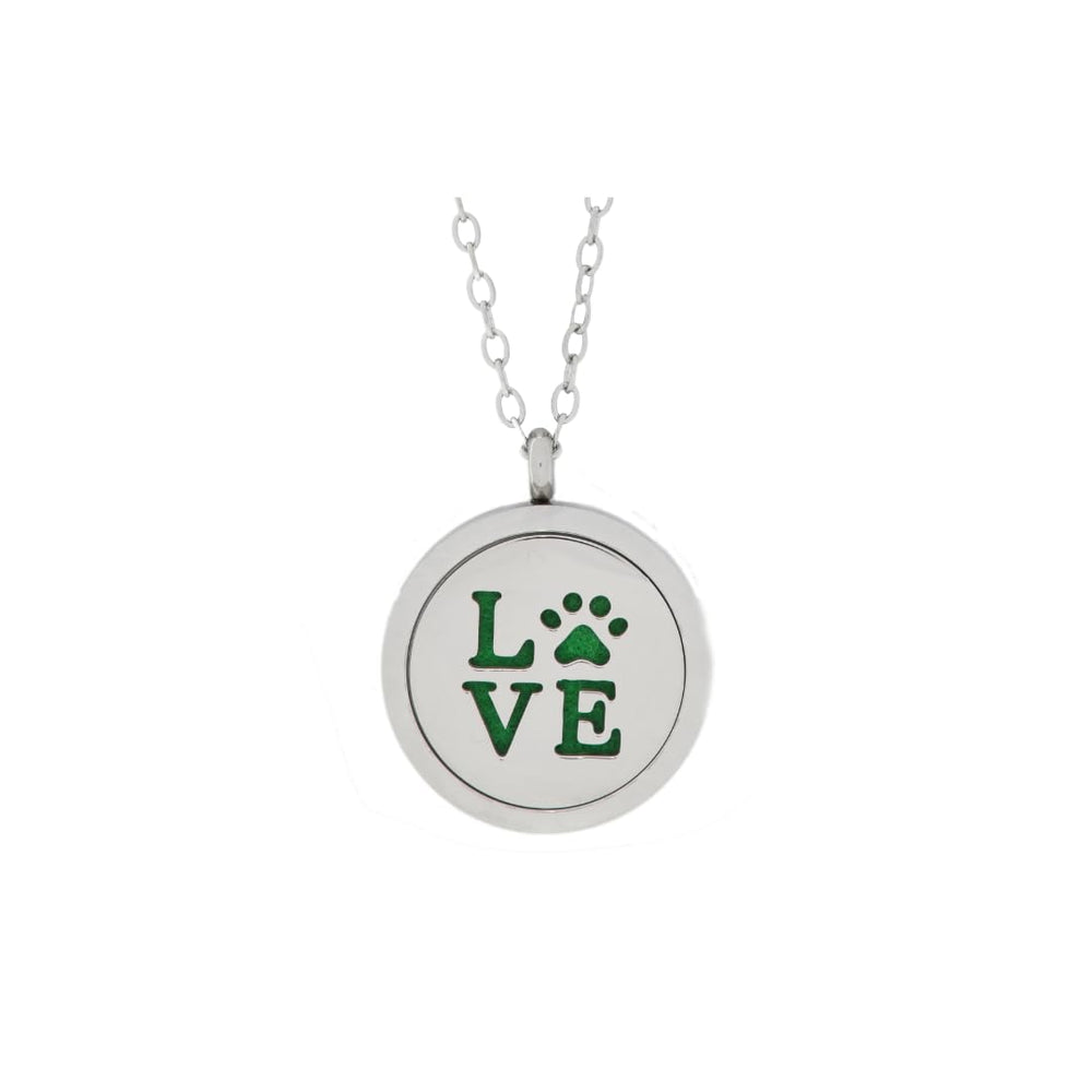 Simply Essential Solutions PawLove diffuser pendant in stainless steel for all-day aromatherapy.