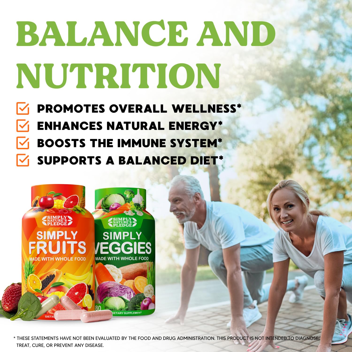 Simply Nature's Pledge bottle with scoop communicates convenient daily intake.