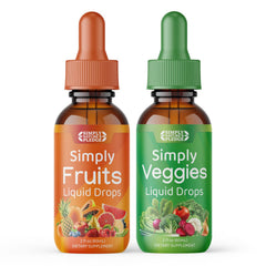 Simply Nature's Pledge fruit and veggie liquid drops bottle for daily wellness.