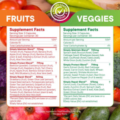 Simply Nature's Pledge label highlights 42 fruits and vegetables blend.