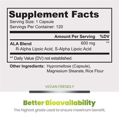 Label detail of Simply Natures Pure Alpha Lipoic Acid 600mg bottle