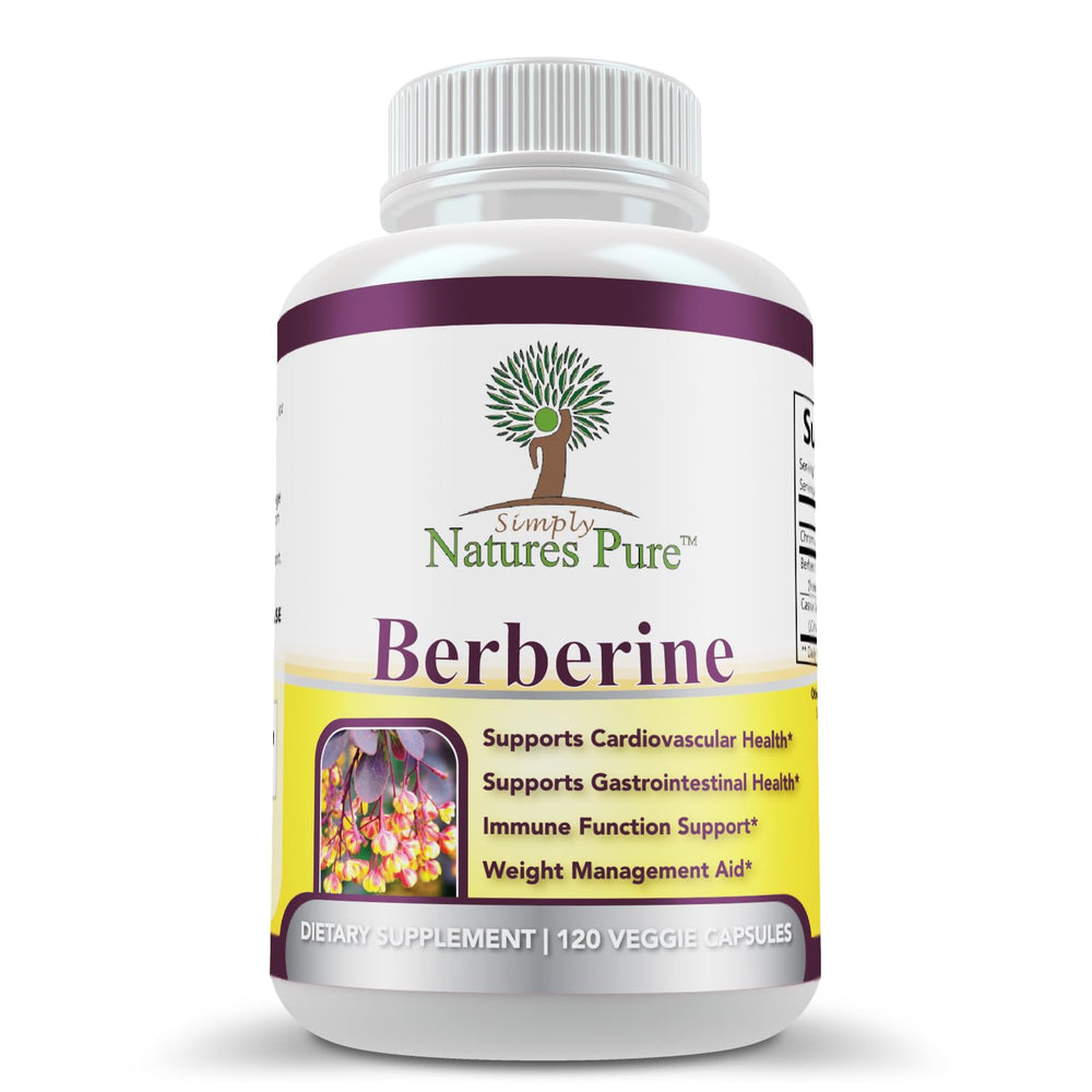Simply Natures Pure Berberine HCl 500mg bottle front shows premium packaging for daily supplementation