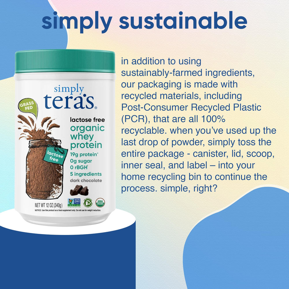 Simply tera's kosher-certified whey powder packaging on shelf