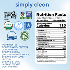 Simply tera's lactose-free whey powder serving scoop beside tub for daily shakes