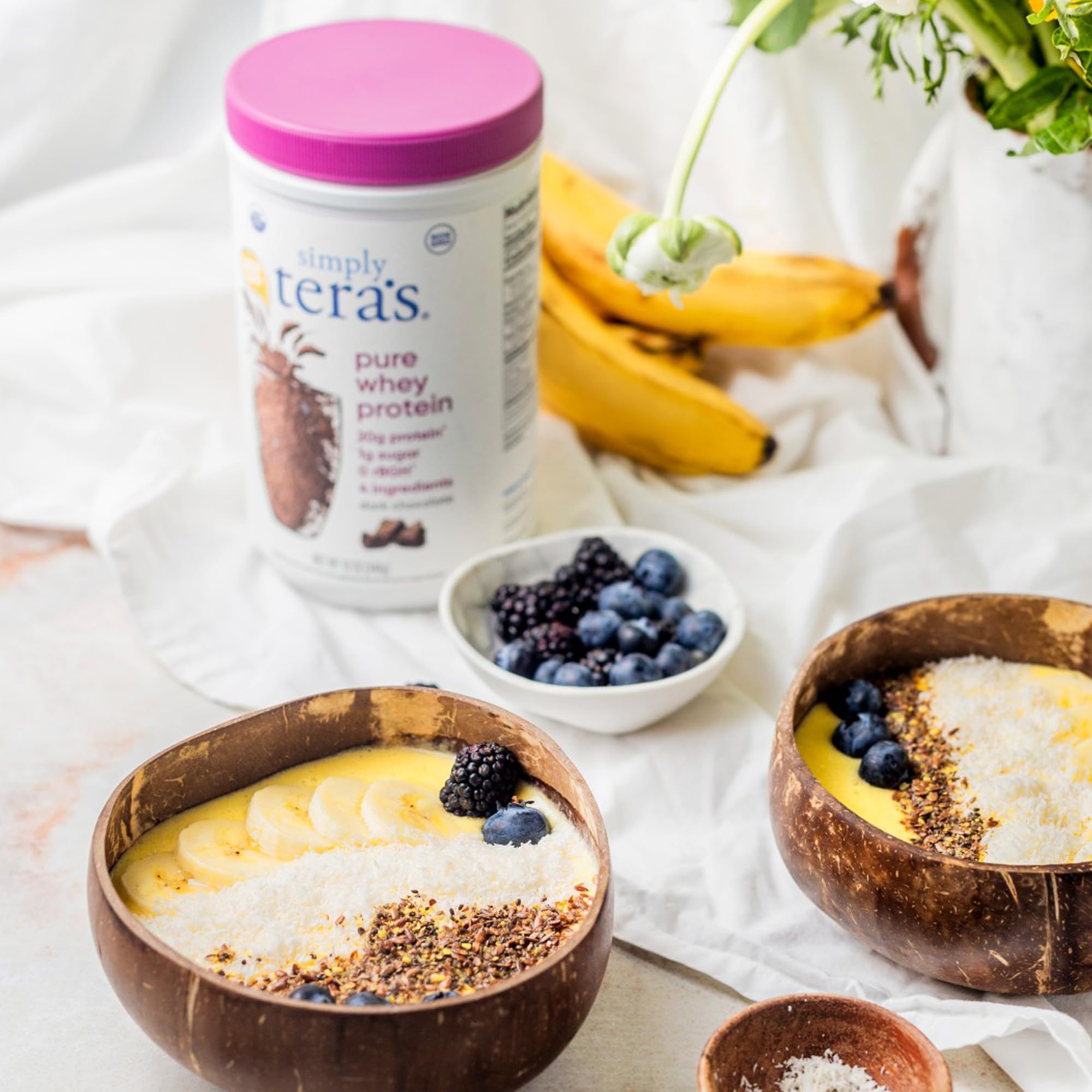 Simply tera's Pure Whey unopened tub signals kosher, rBGH-free, and dairy from pasture
