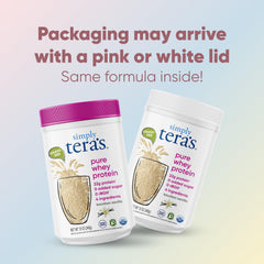 Simply tera's whey vanilla ingredients label highlights a four-ingredient formula for transparent nutrition.