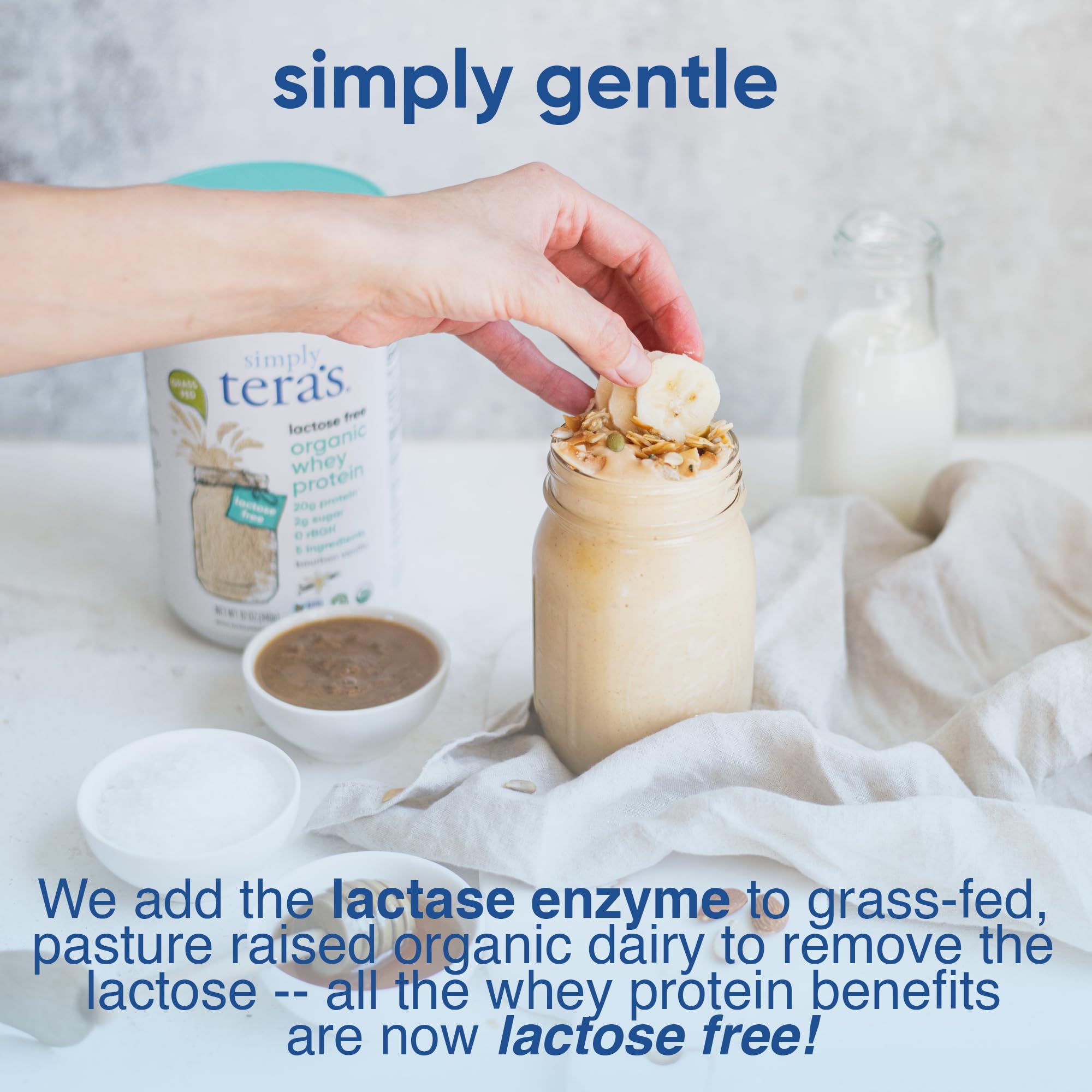 Vanilla smoothie with Simply tera's whey for a naturally sweet protein boost.