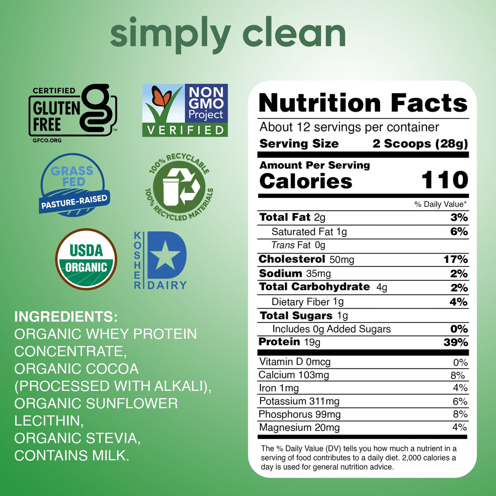 Simply tera's whey protein shake glass showing dark chocolate color and creamy texture.