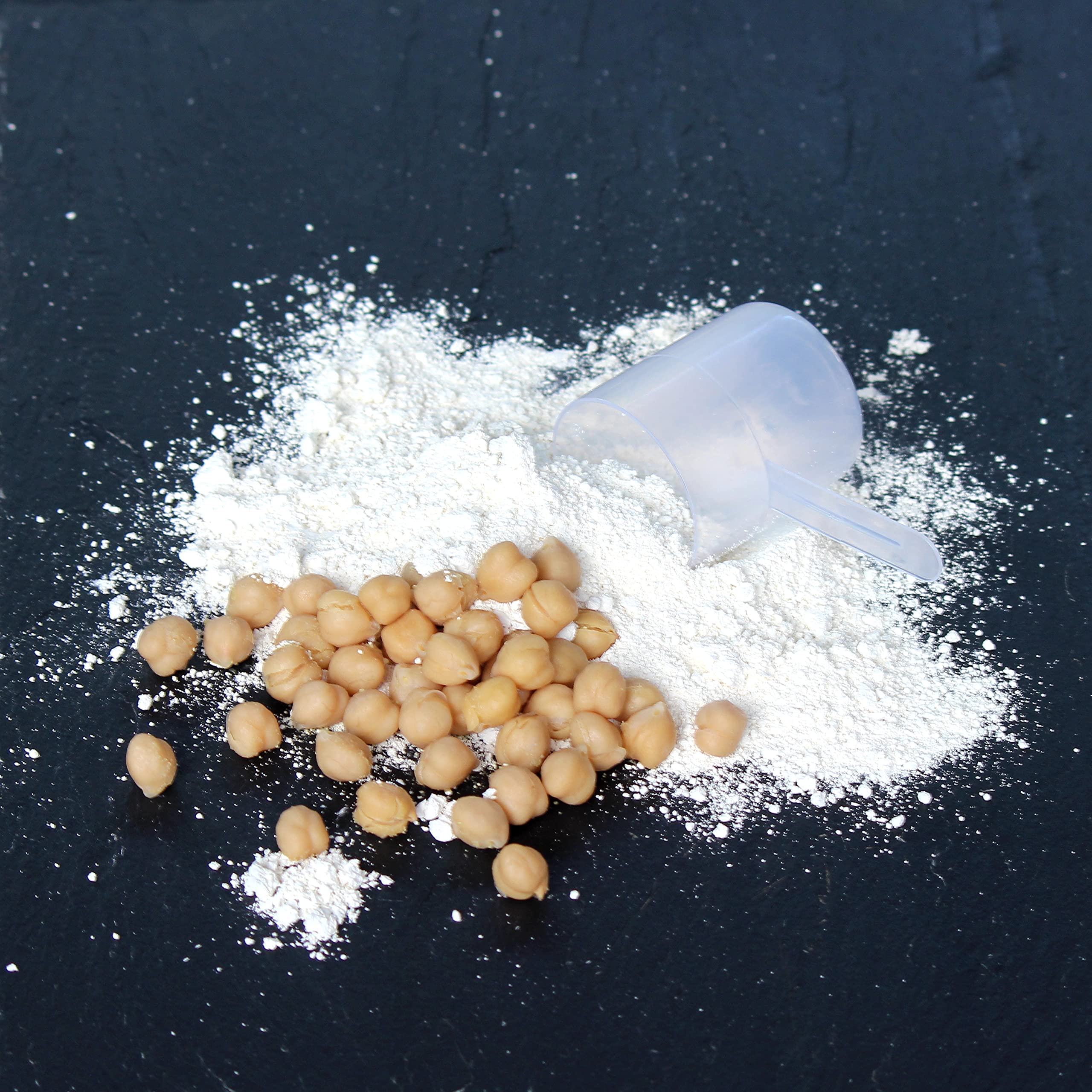 SimplyFUEL chickpea protein powder mixing into pancake batter for healthy meals.