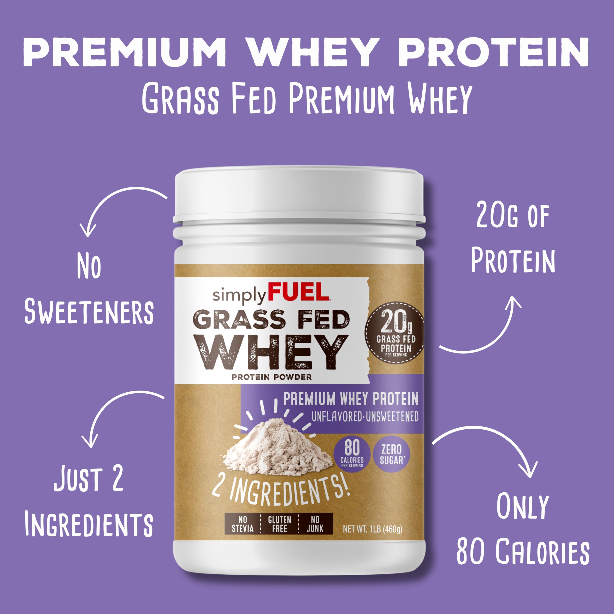 simplyFUEL 100% Grass-Fed Whey Protein Isolate – Unflavored, Zero Suga ...