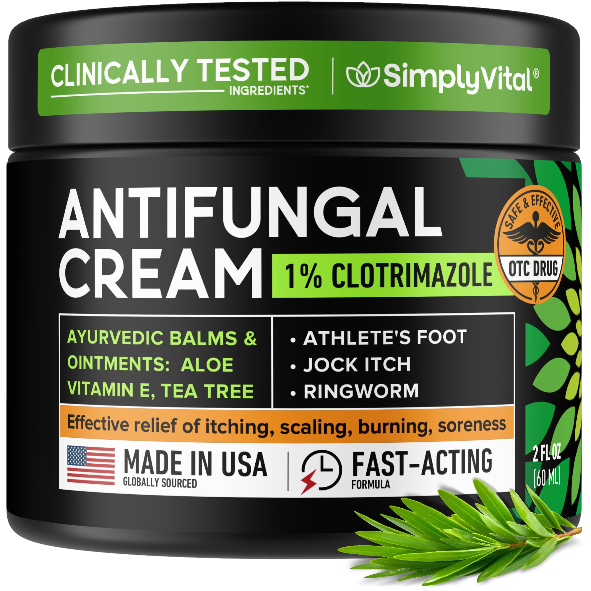 SimplyVital antifungal cream 2oz tube for quick athletes foot relief.