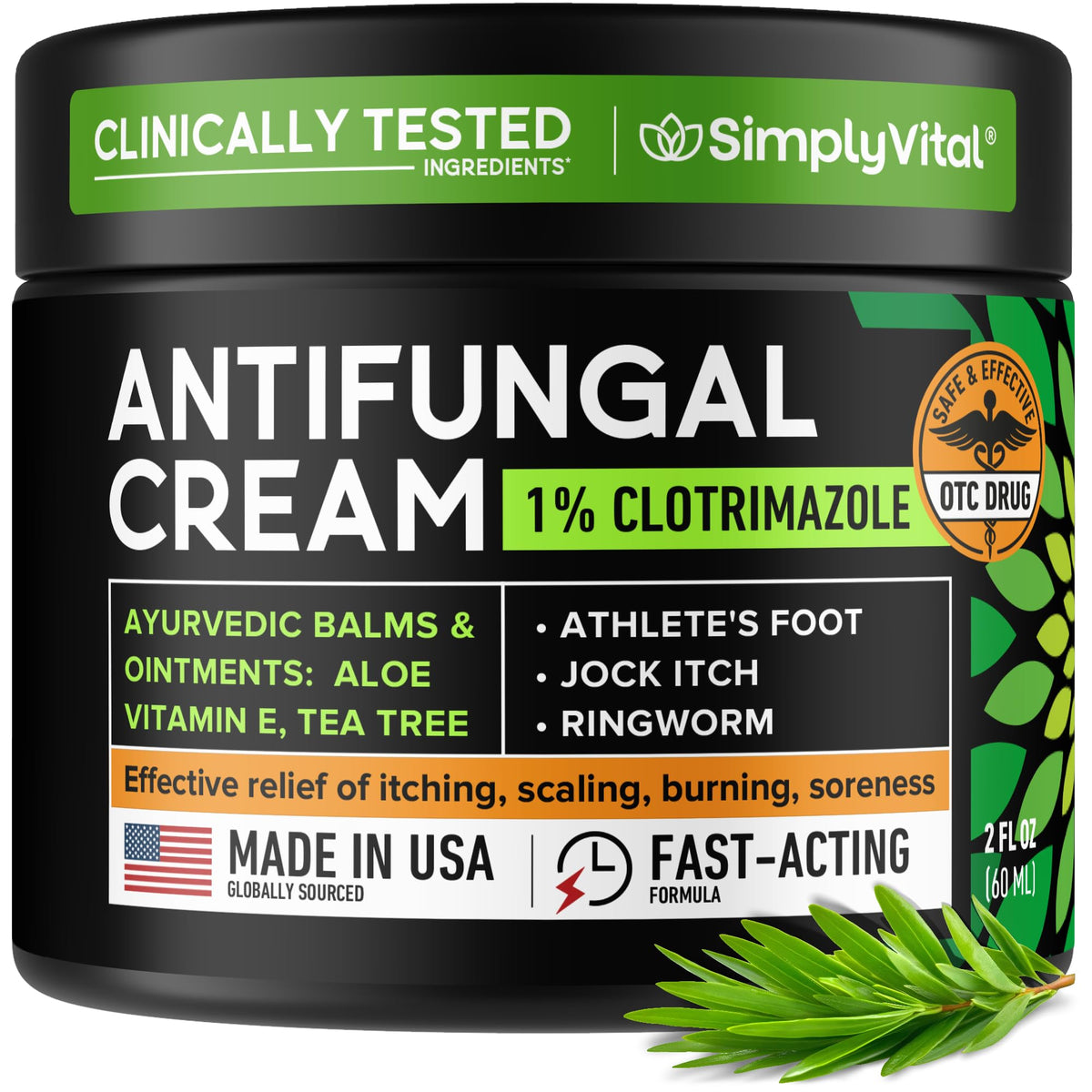 SimplyVital antifungal cream 2oz tube for quick athletes foot relief.