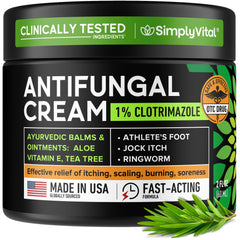 SimplyVital antifungal cream 2oz tube for quick athletes foot relief.