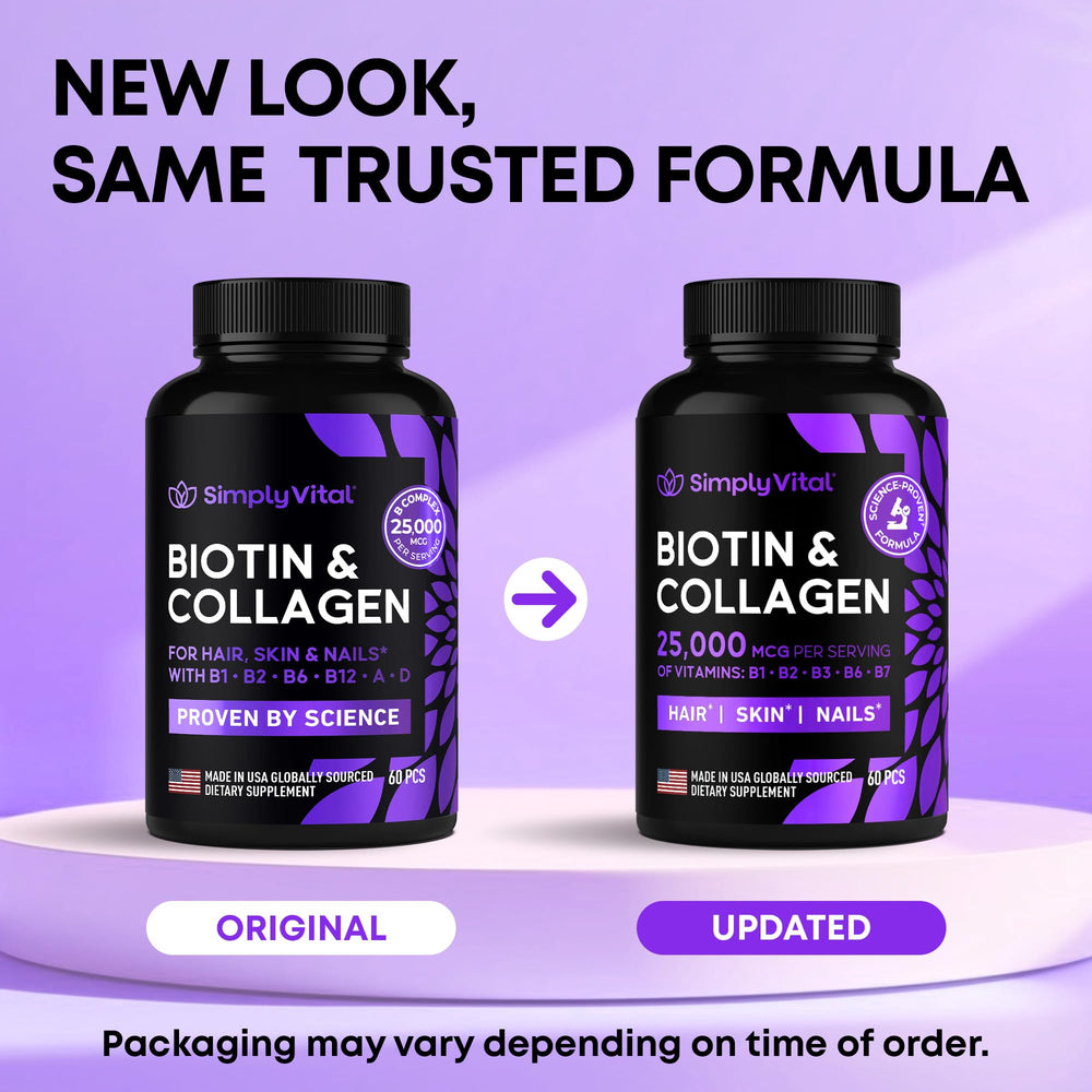 SimplyVital ingredients diagram highlighting biotin, collagen, and keratin