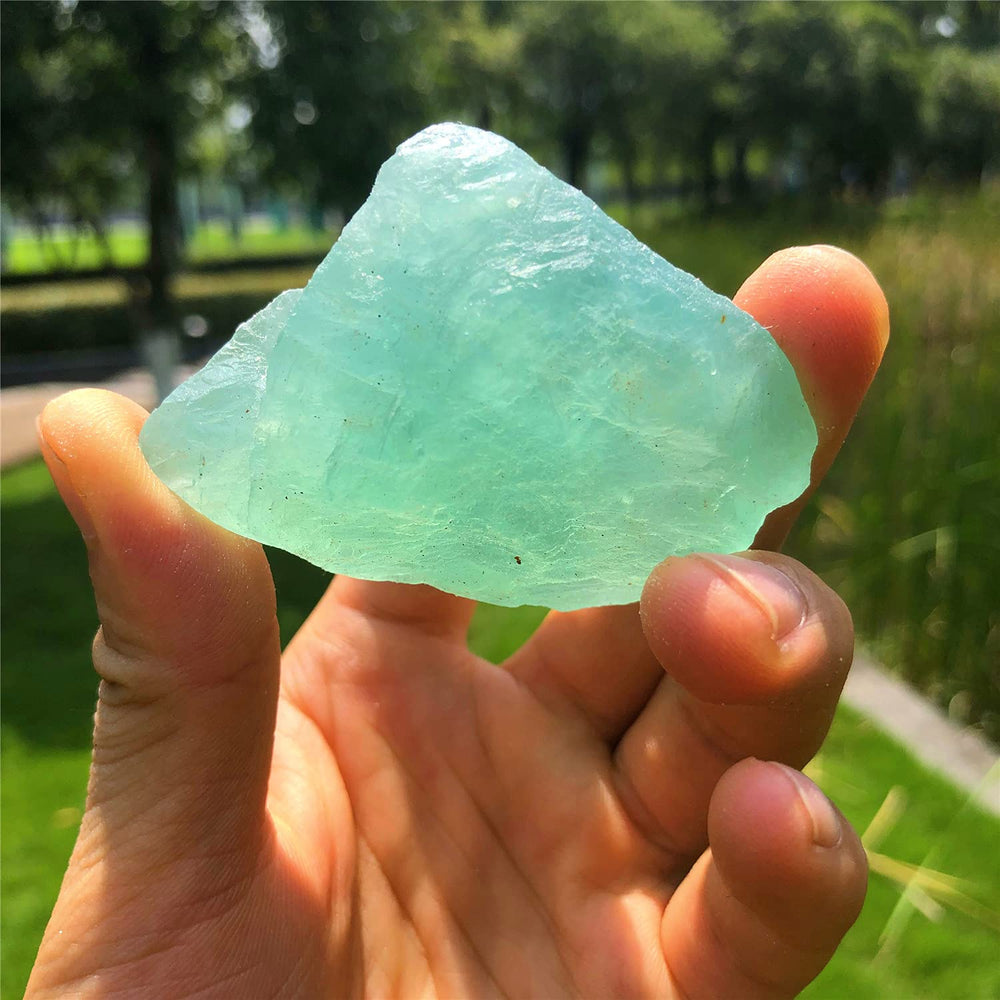 Simurg green fluorite rough crystal suitable for lapidary work and polished finishes.