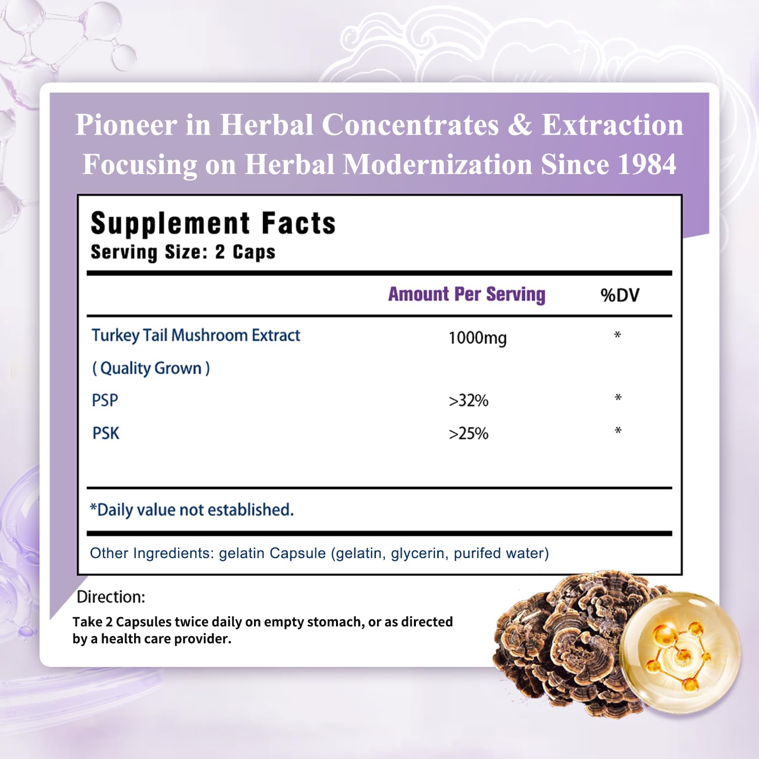 Sino-Sci Turkey Tail capsules close-up for daily supplementation
