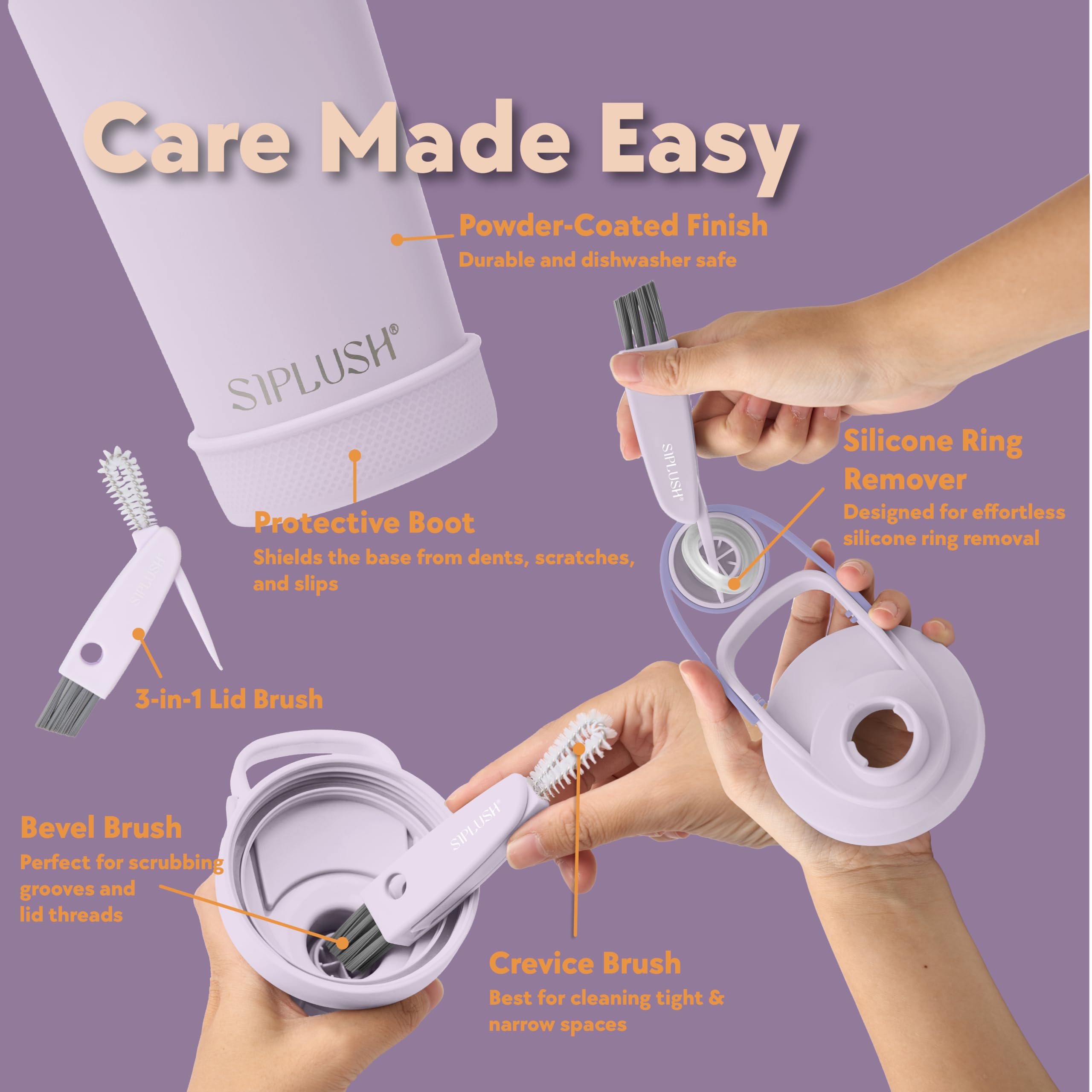 SIPLUSH Paradise bottle with 3-in-1 lid brush kit included.