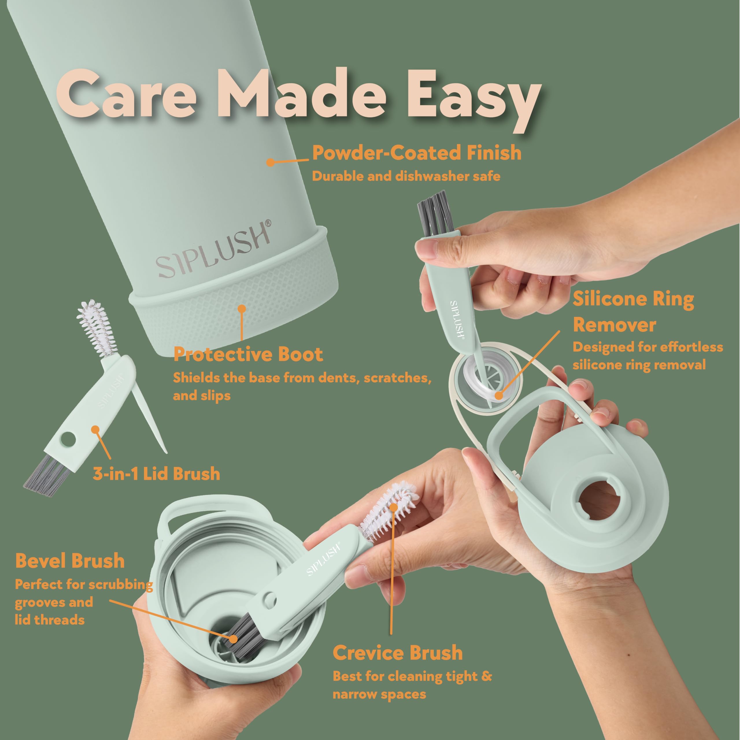 SIPLUSH Paradise Shaker includes a 3-in-1 lid brush for cleaning.