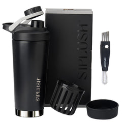 SIPLUSH Paradise Shaker Bottle front view with a stylish onyx and silver finish for daily hydration