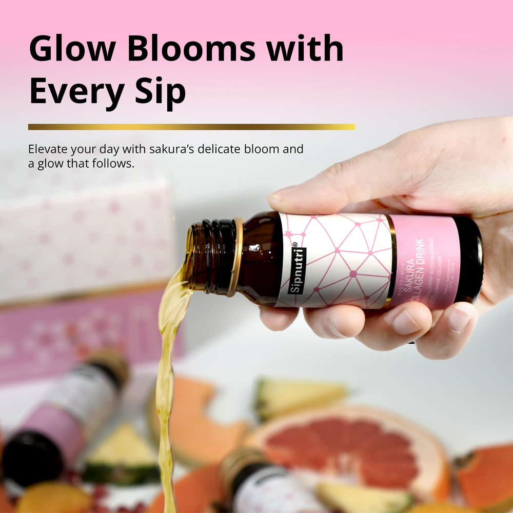 Sipnutri cherry blossom glow complex—close-up highlights polyphenols for daily radiance
