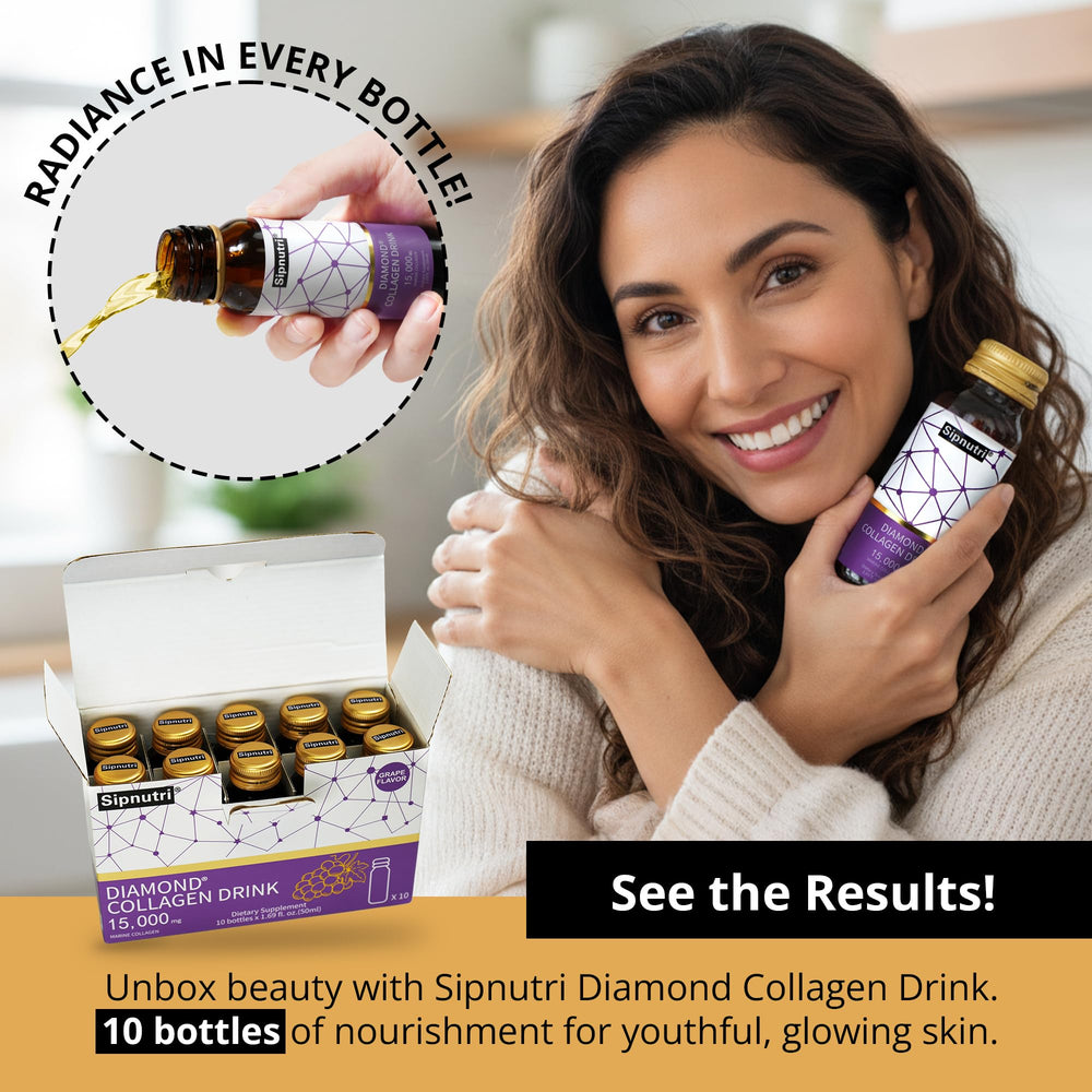 Sipnutri Diamond Collagen Drink packaging emphasizes portability for daily use