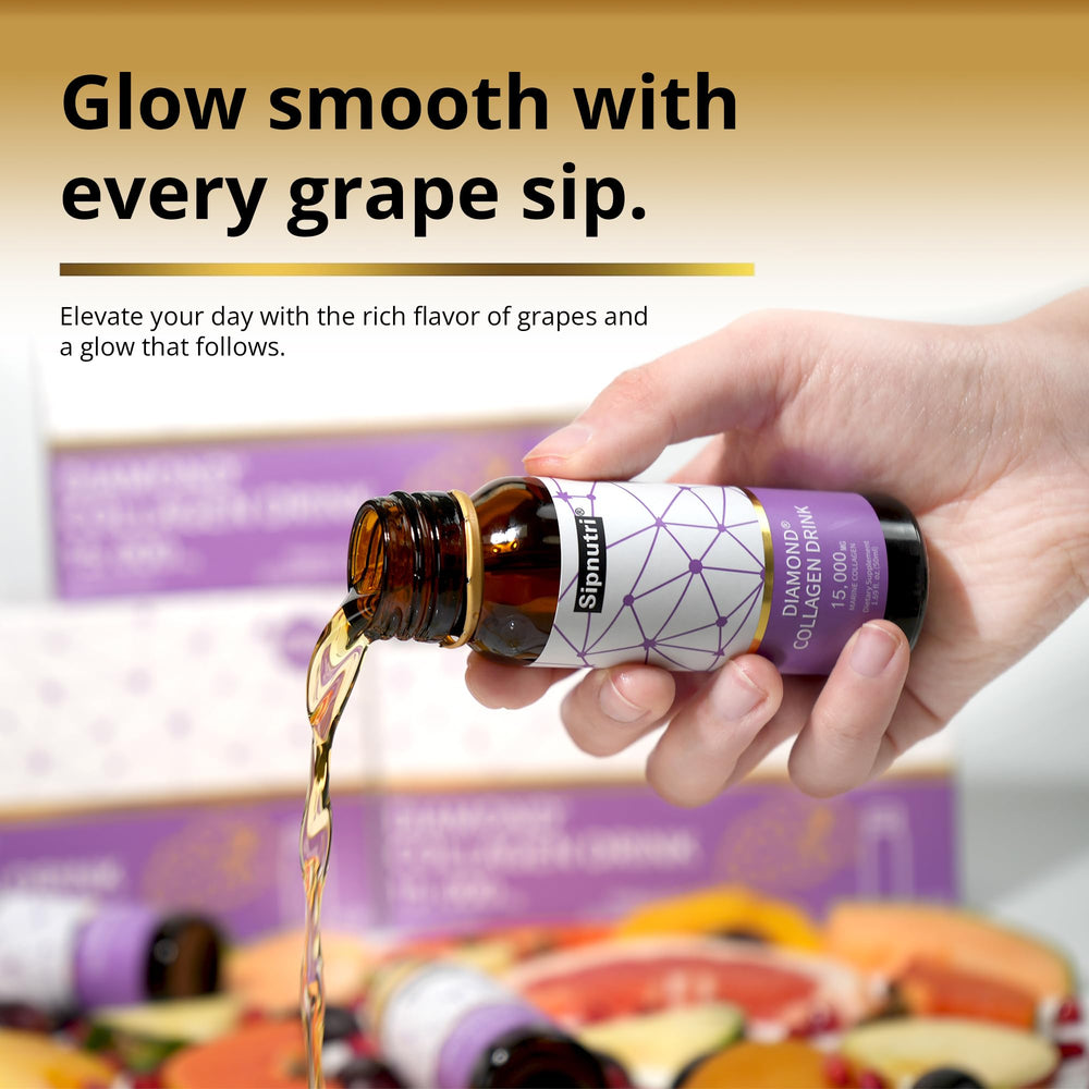 Sipnutri Diamond Collagen Drink being poured for a quick skin and hair support