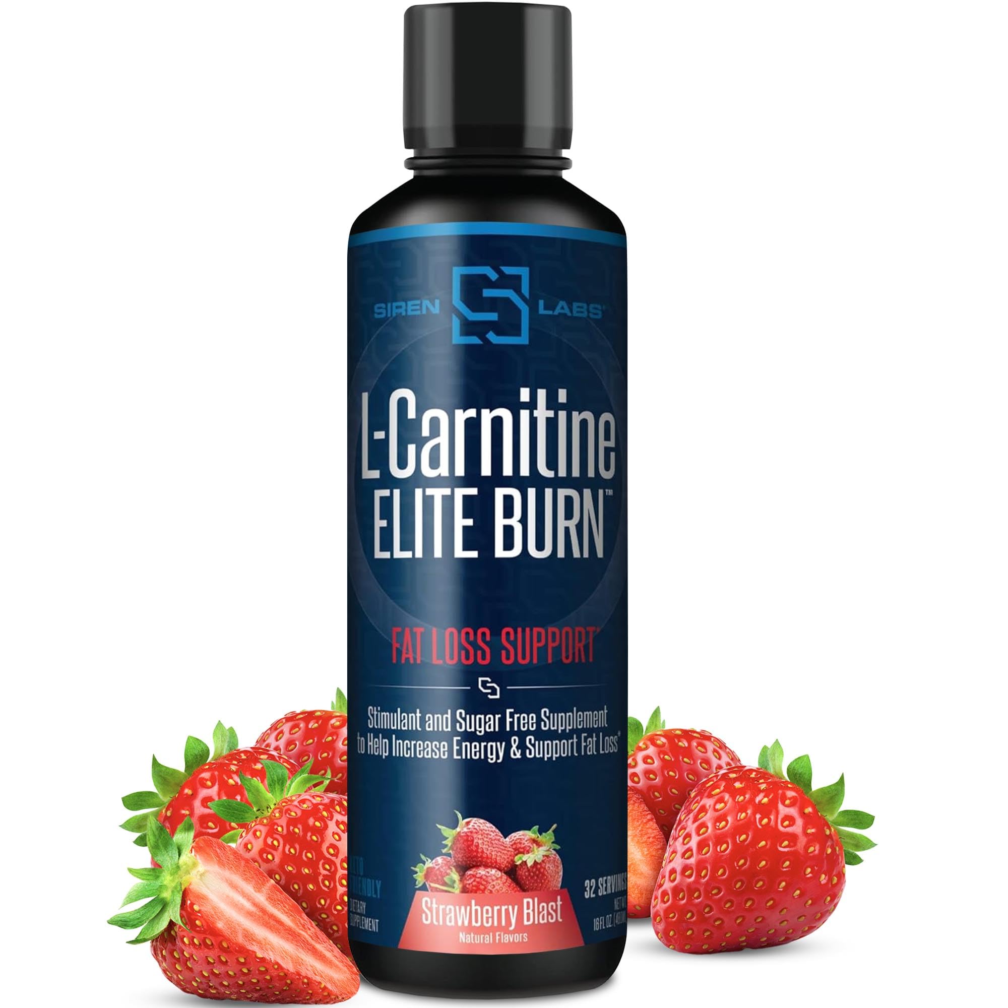 SIRENLABS L-Carnitine Elite Burn bottle on a kitchen counter supports daytime energy.
