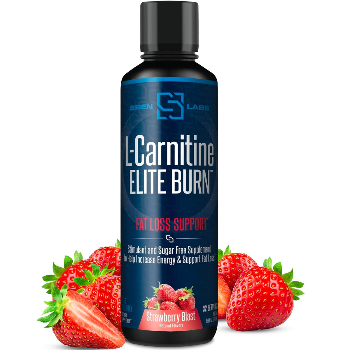 SIRENLABS L-Carnitine Elite Burn bottle on a kitchen counter supports daytime energy.