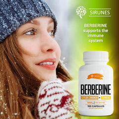 SIRUNES Berberine100 bottle side view with capsules