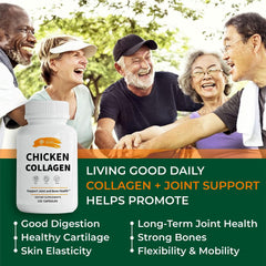 SIRUNES chicken collagen capsules bottle with label emphasizing type II collagen for joints.