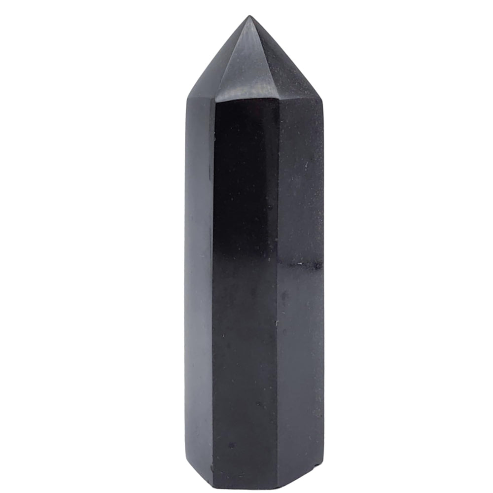 SISAMN black tourmaline column front view reveals handcrafted energy protection and grounding.