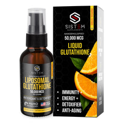 Sistem liposomal glutathione spray bottle with tropical citrus branding for daily use