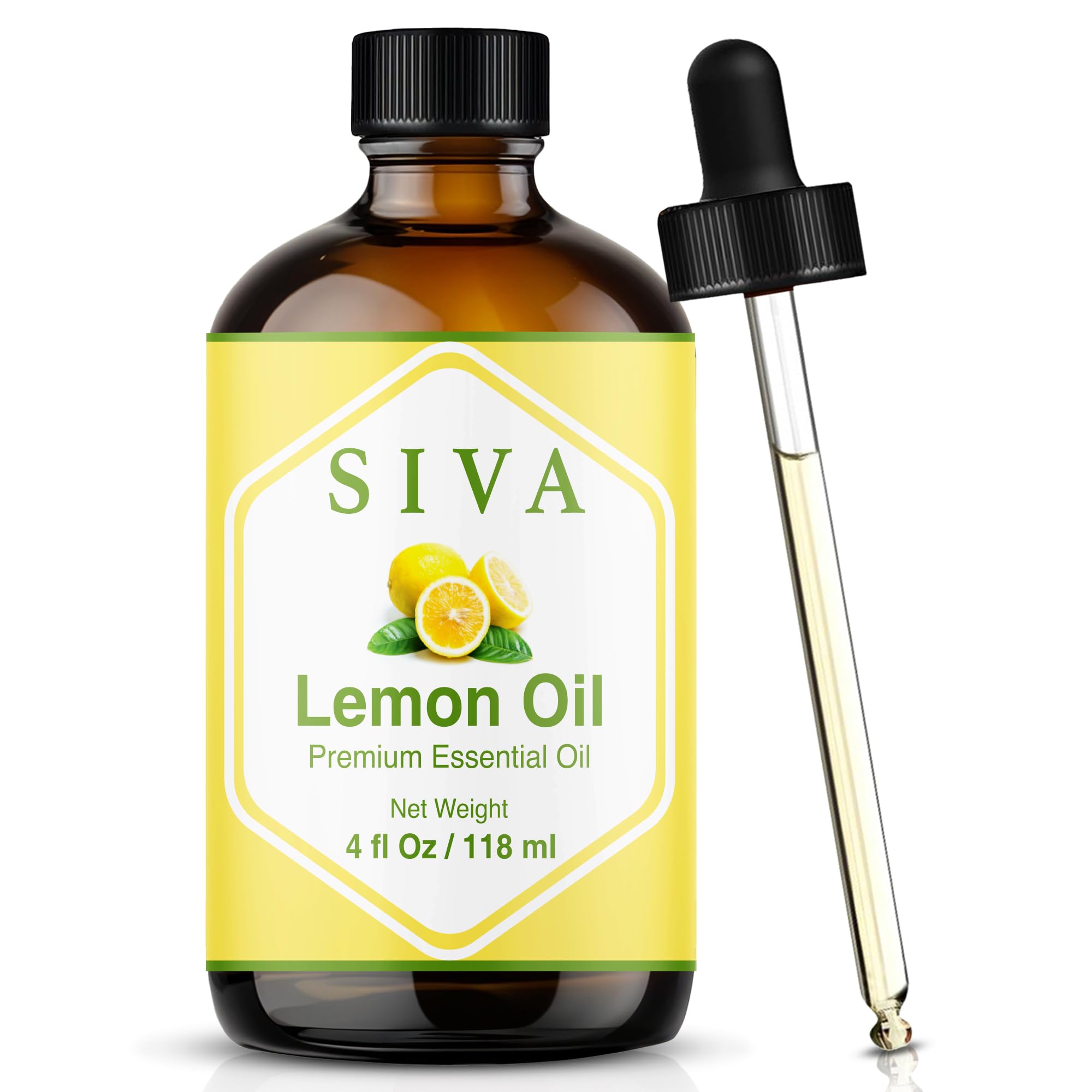 SIVA Organics lemon oil bottle with dropper for easy application and aromatherapy.