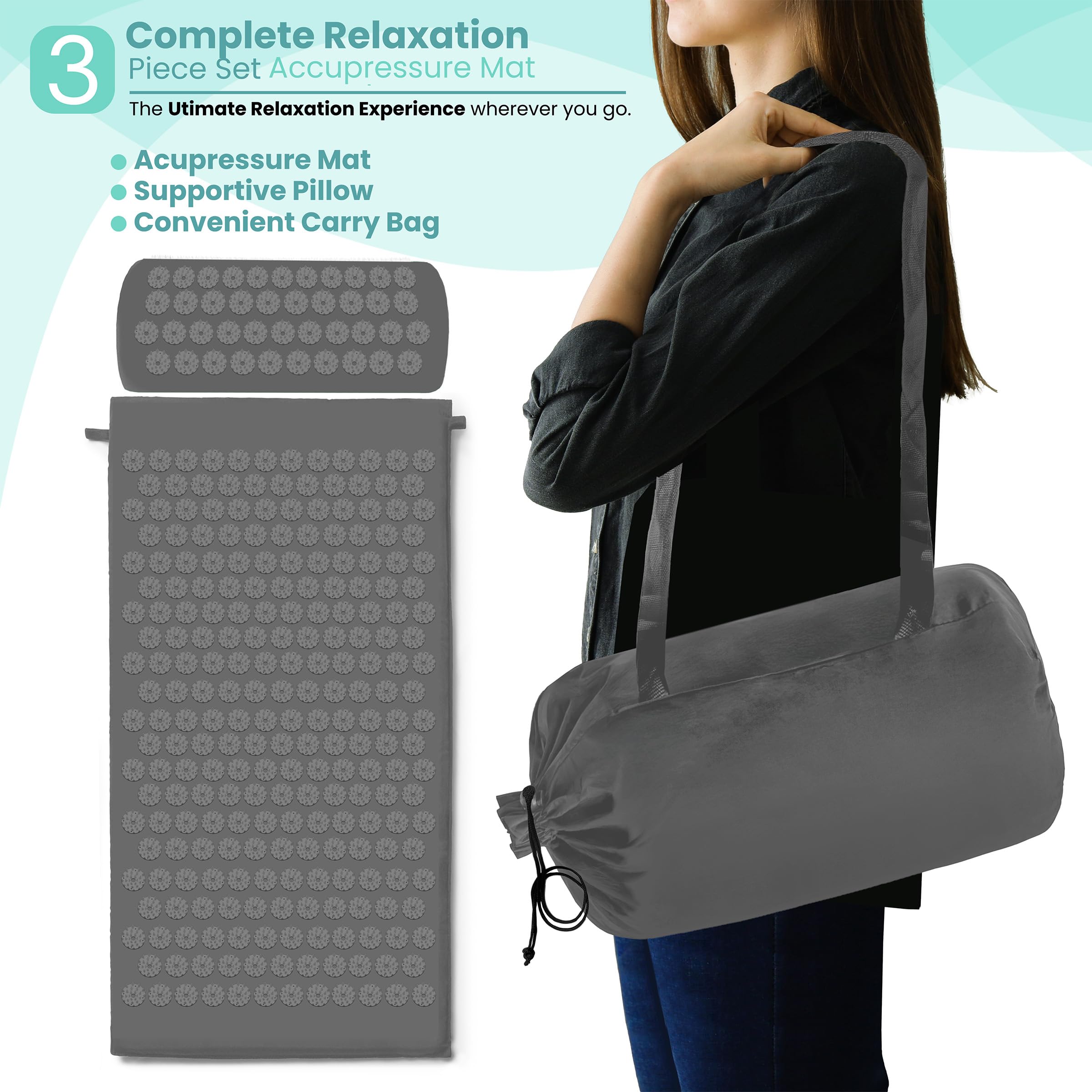 Sivan acupressure mat portable for beach relaxation.